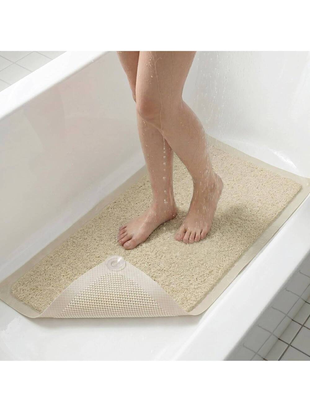 Bosap Anti-Slip Loofah Shower Mat, Beige, 24 x 24, bath mat, bathroom, boho
